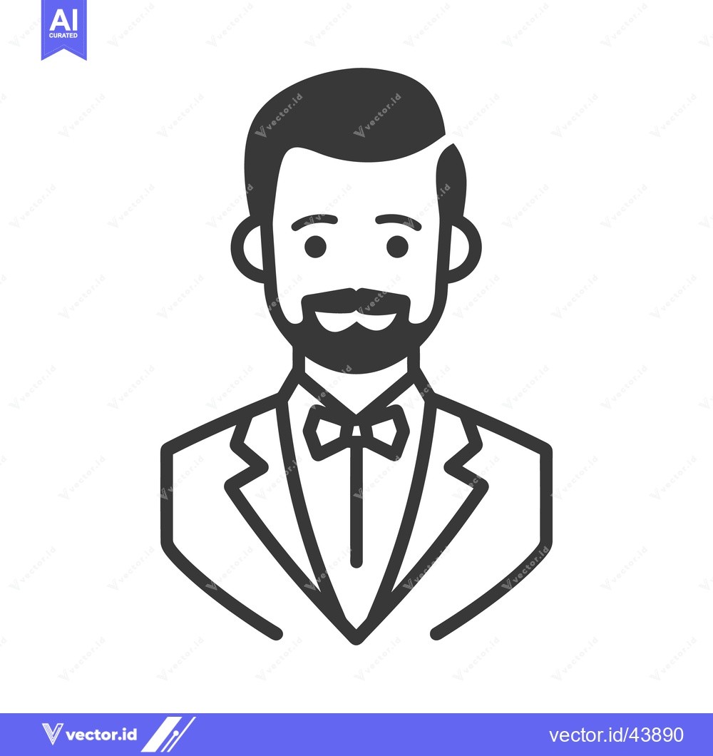 Premium Vector of An illustrated man wearing a suit and a bow tie looks forward