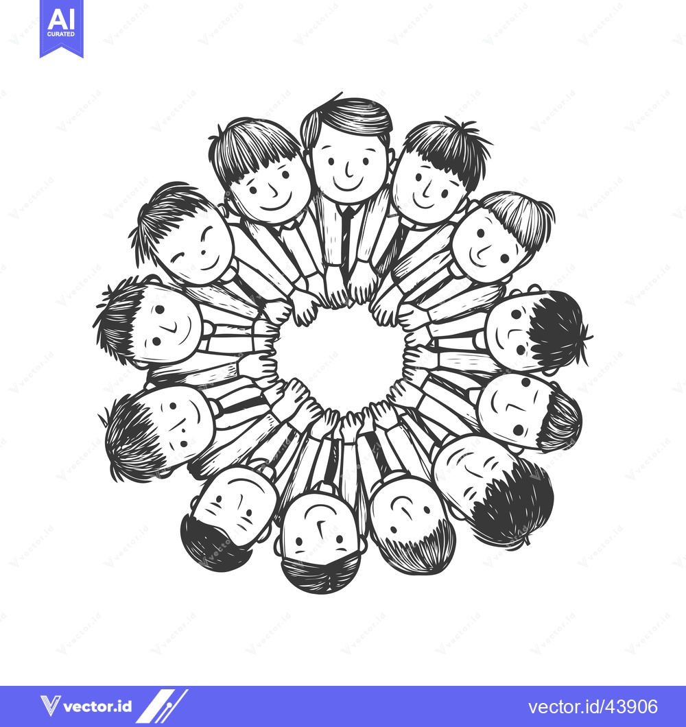 Premium Vector dari Group of Cartoon People Holding Hands in a Circle
