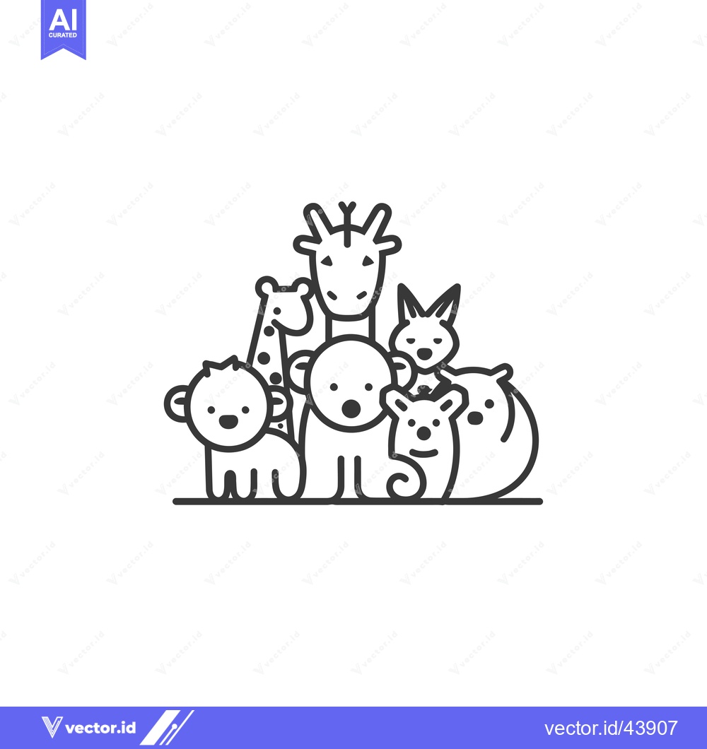 Premium Vector dari Group of Cute Cartoon Animals in Outline
