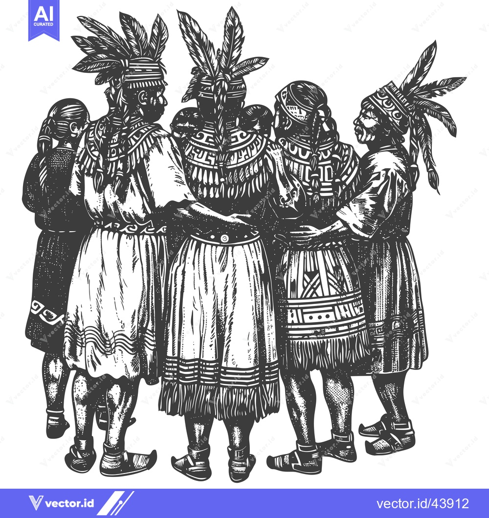 Premium Vector of Group of Indigenous People in Traditional Dress with Feathers