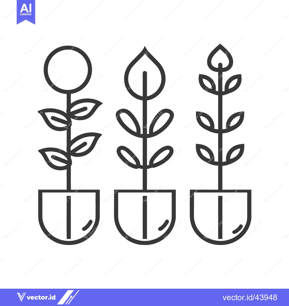Premium Vector of Three potted plant illustrations showing variations in leaves and bloo