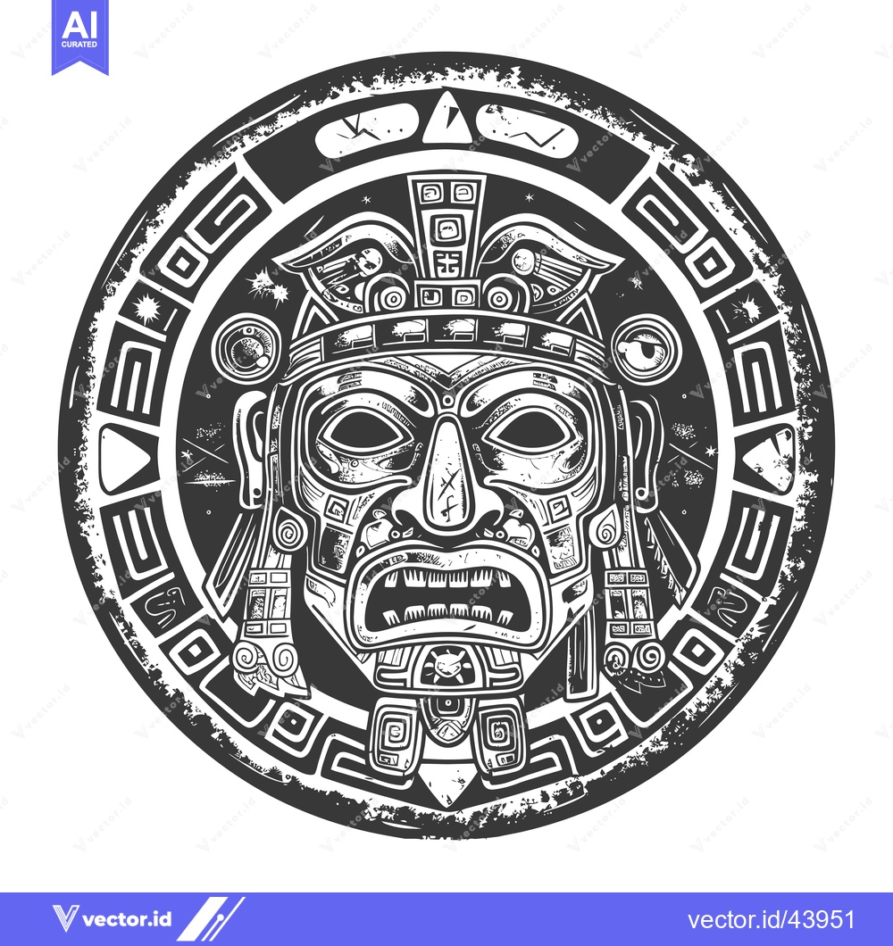 Premium Vector of Grunge Aztec Mask with Geometric Design and Feathers