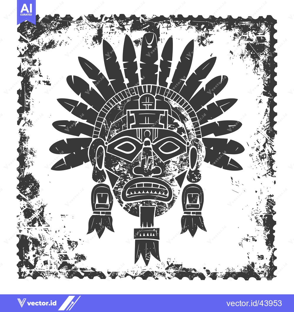 Premium Vector dari Grunge Stamp Featuring a Native American Mask