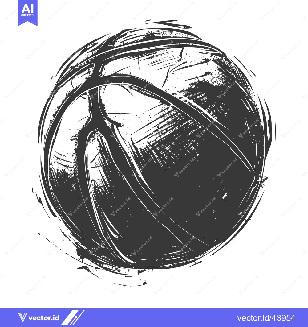 Premium Vector dari Grunge Style Black and White Basketball Illustration