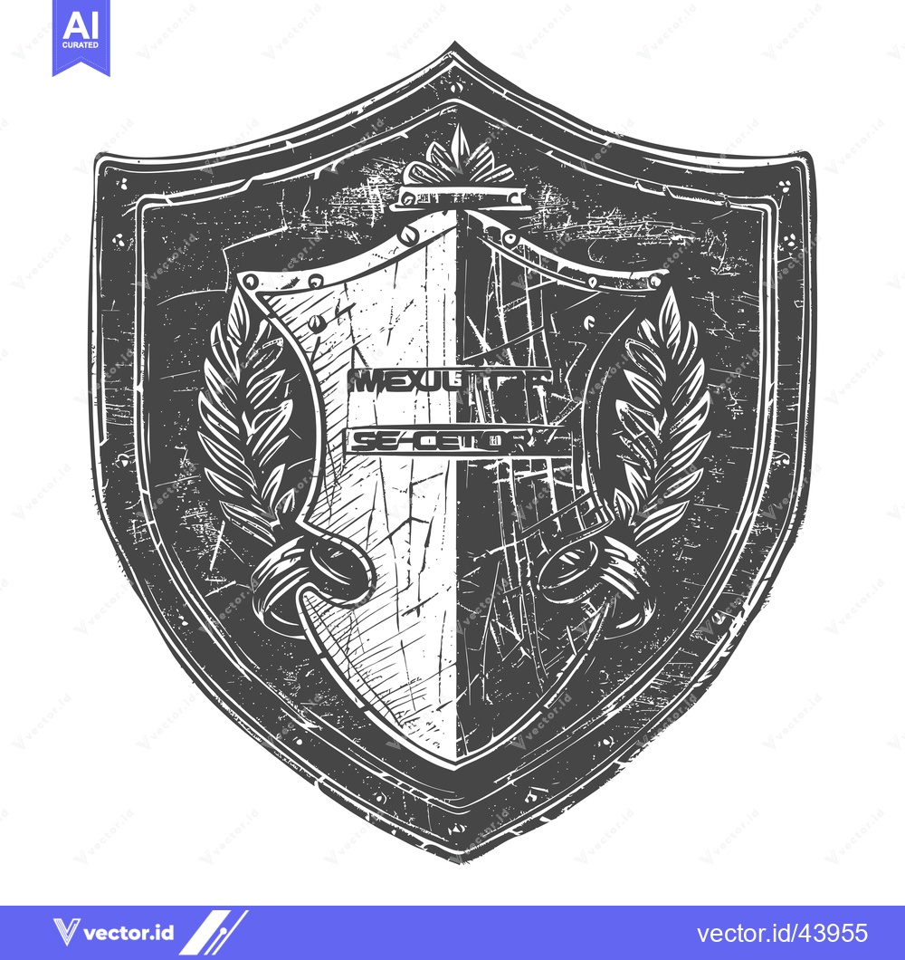 Premium Vector dari Grunge Style Black and White Medieval Shield with  Ornate Details