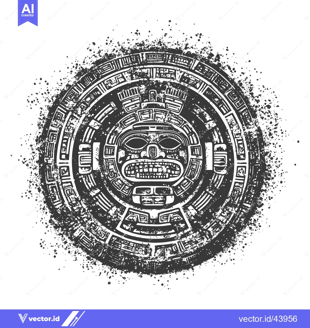 Premium Vector of Grungy Black and White Circular Design with an Aztec Mask