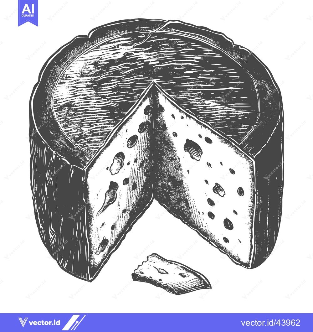 Premium Vector dari A wheel of cheese cut into wedges and a small piece