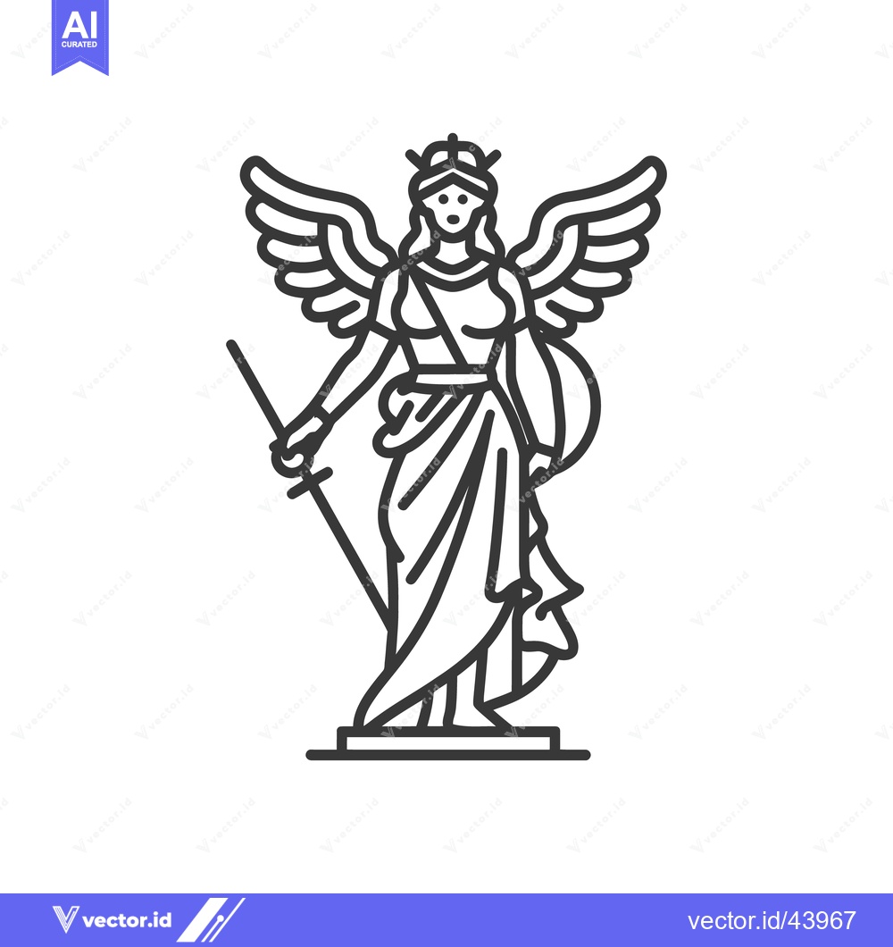 Premium Vector of Minimalist Line Art: Winged Victory Statue with Sword and Crown