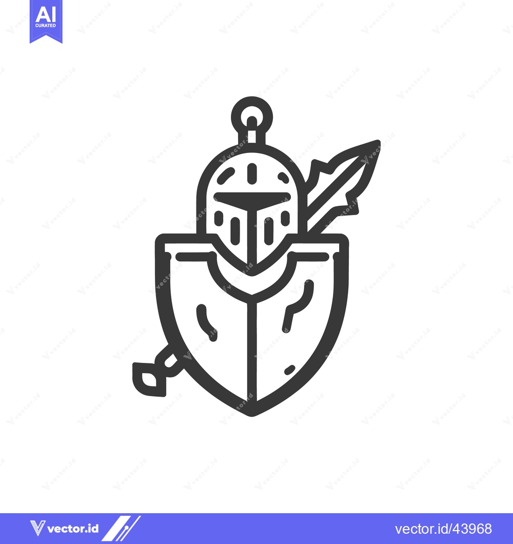 Premium Vector of Bold Knight Emblem: Shield, Helmet, and Spear Icon Design