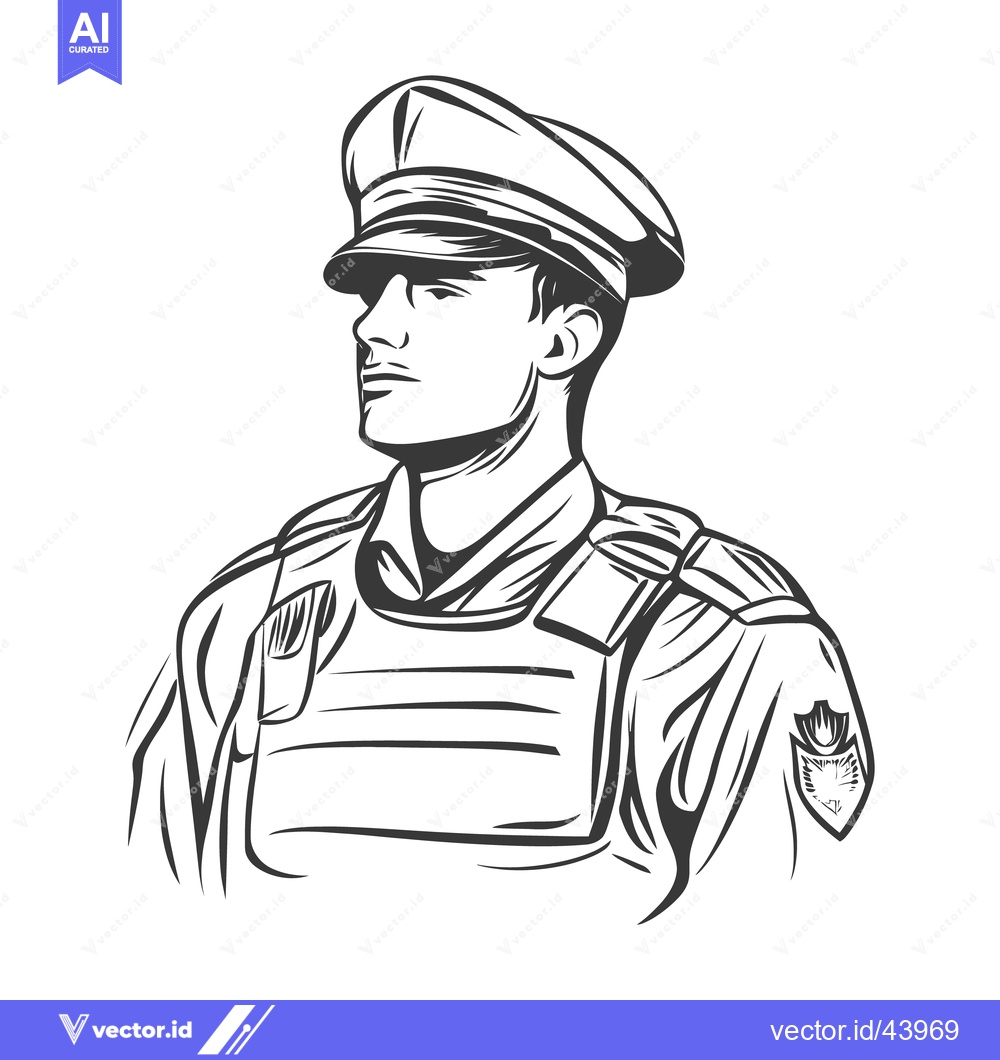 Premium Vector dari A drawing of a uniformed man with a peaked cap