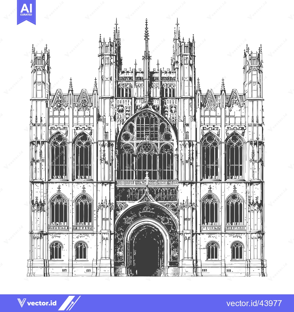 Premium Vector of Gothic Architecture Building Facade Detailed Drawing