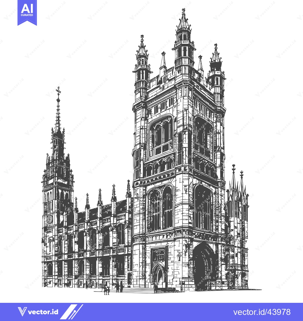 Premium Vector dari Gothic Architecture Detailed Drawing of a Grand Building