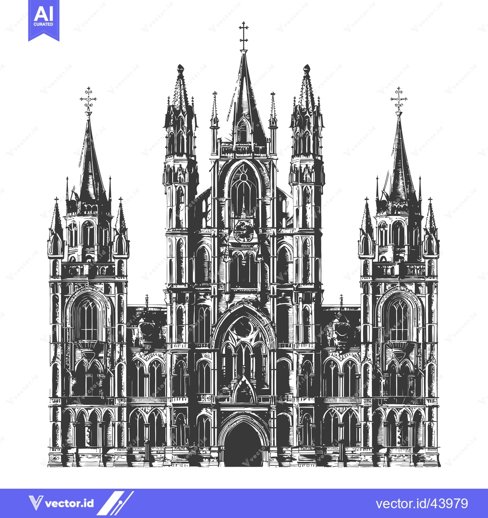 Premium Vector dari Gothic Cathedral Architectural Drawing Facade Design