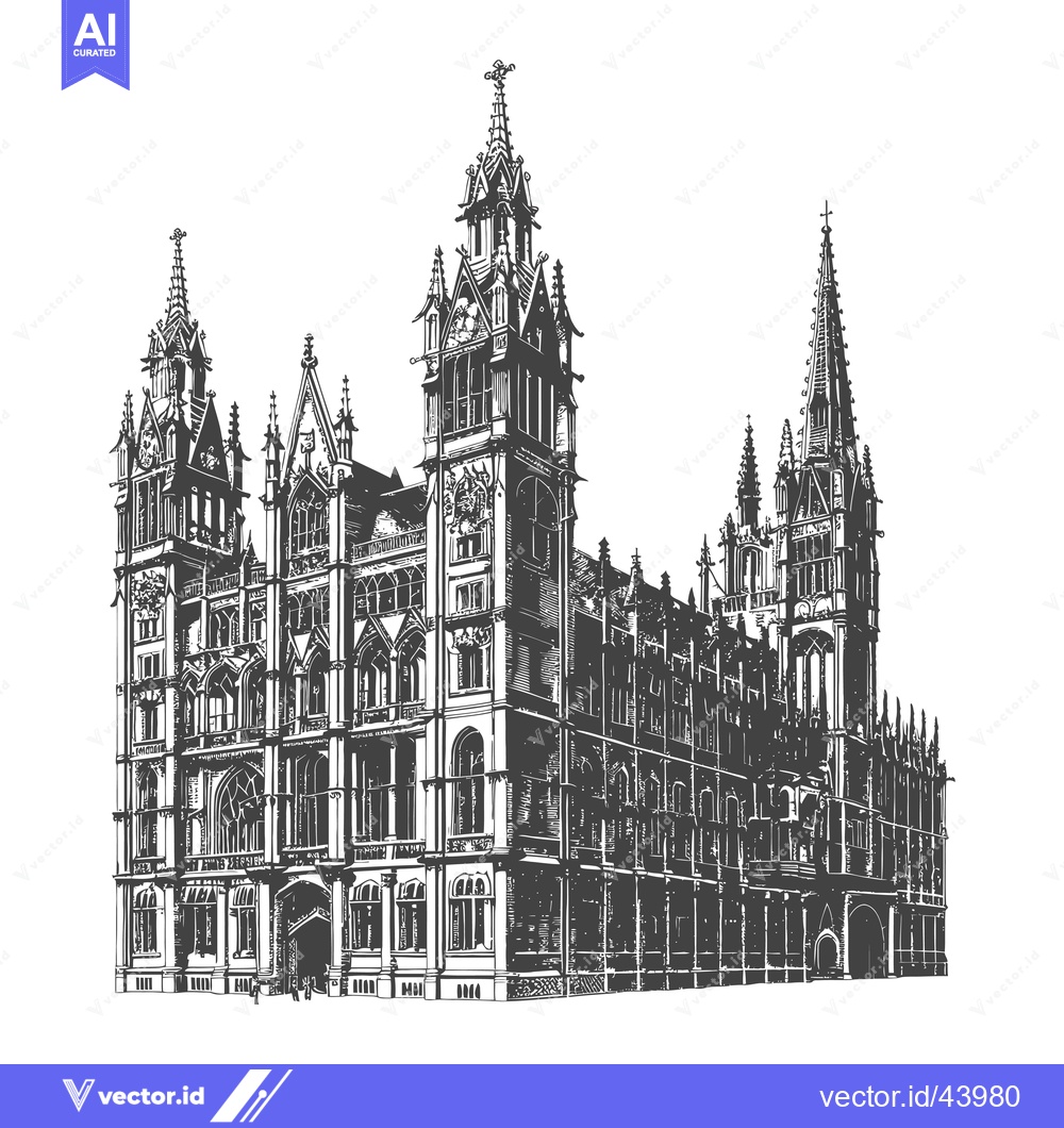 Premium Vector of Gothic Architecture Building Detailed Line Drawing