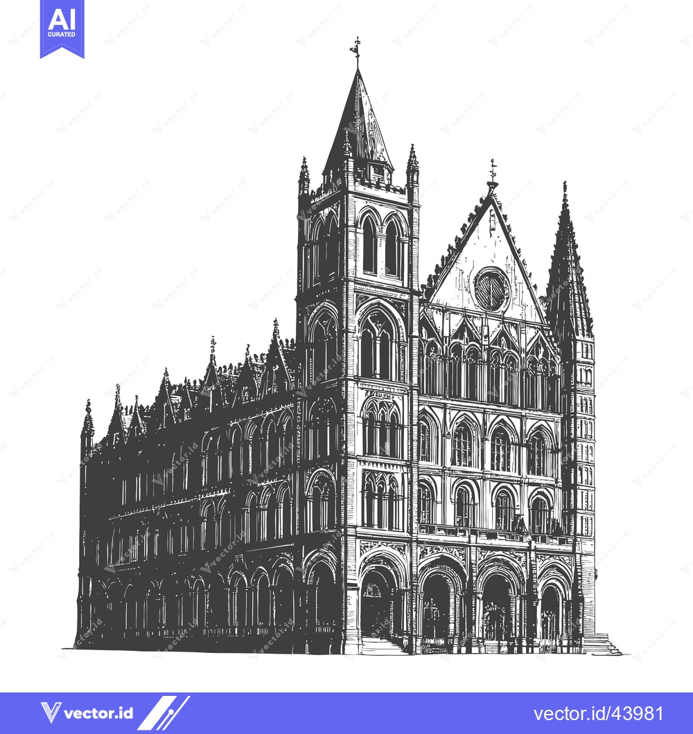 Premium Vector dari Gothic Architecture Building Detailed Line Drawing