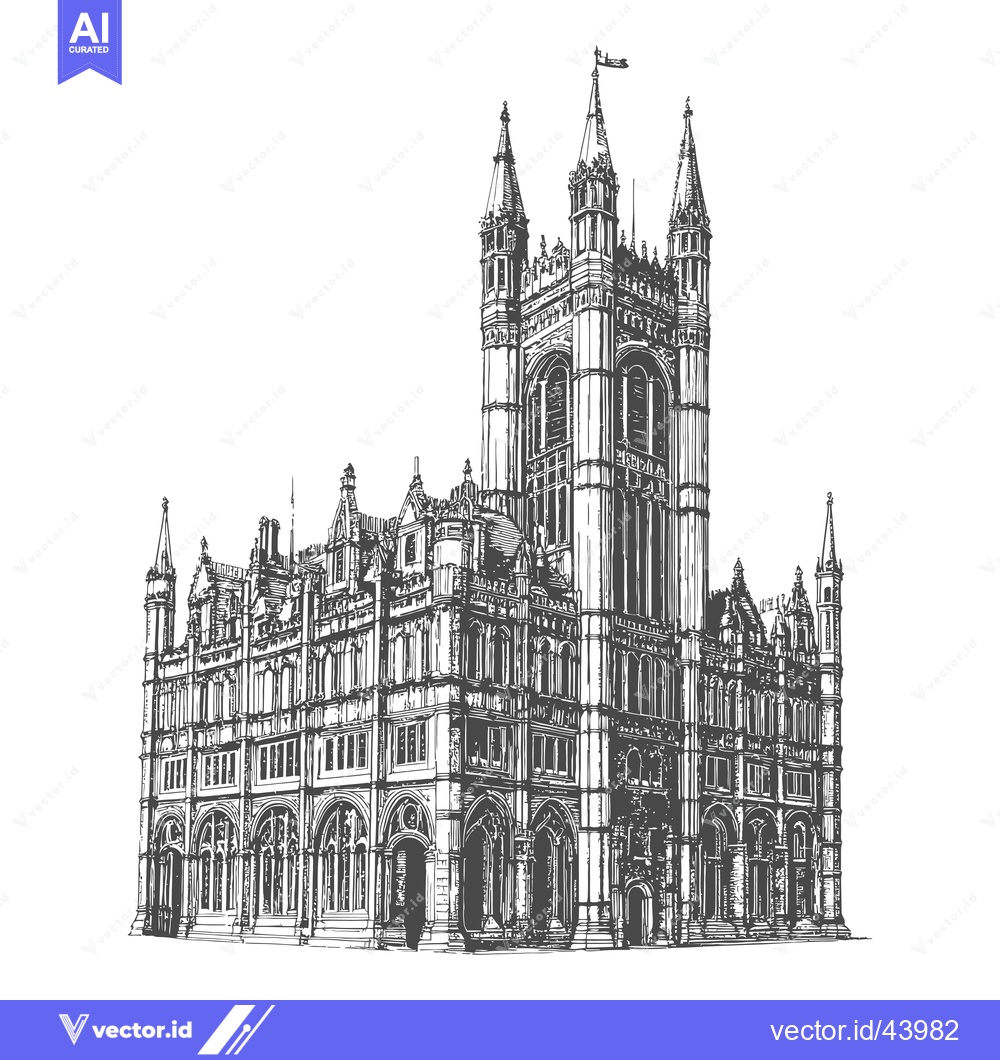 Premium Vector dari A Detailed Drawing Of A Grand Gothic Style Building