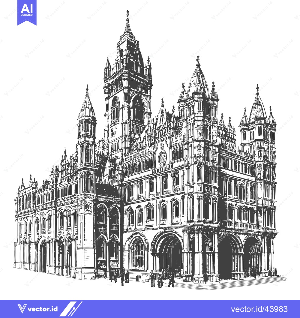 Premium Vector dari Detailed Sketch of an Imposing Gothic Style Building