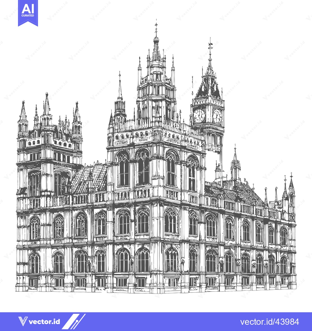 Premium Vector dari A Detailed Line Drawing of the Palace of Westminster