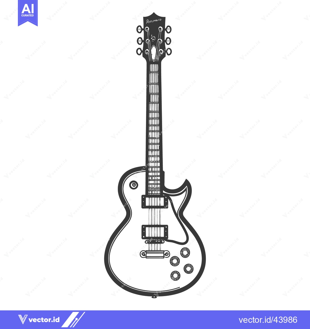 Premium Vector of A detailed black and white drawing of an electric guitar
