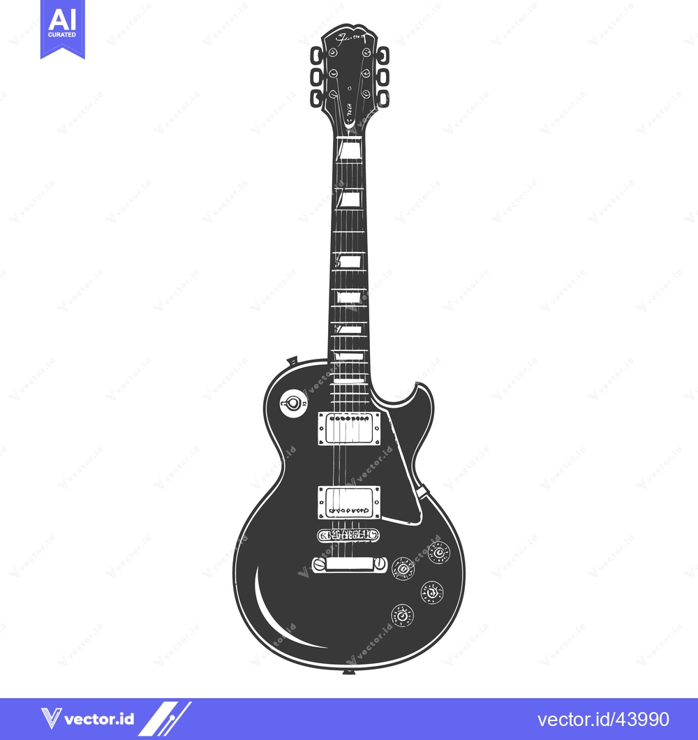 Premium Vector of An illustrated black electric guitar with detailed components present