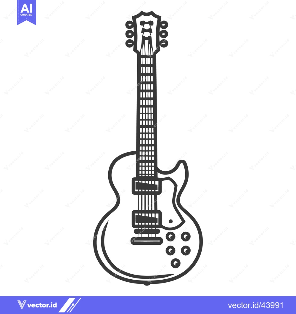 Premium Vector dari A black and white illustration of a classic electric guitar