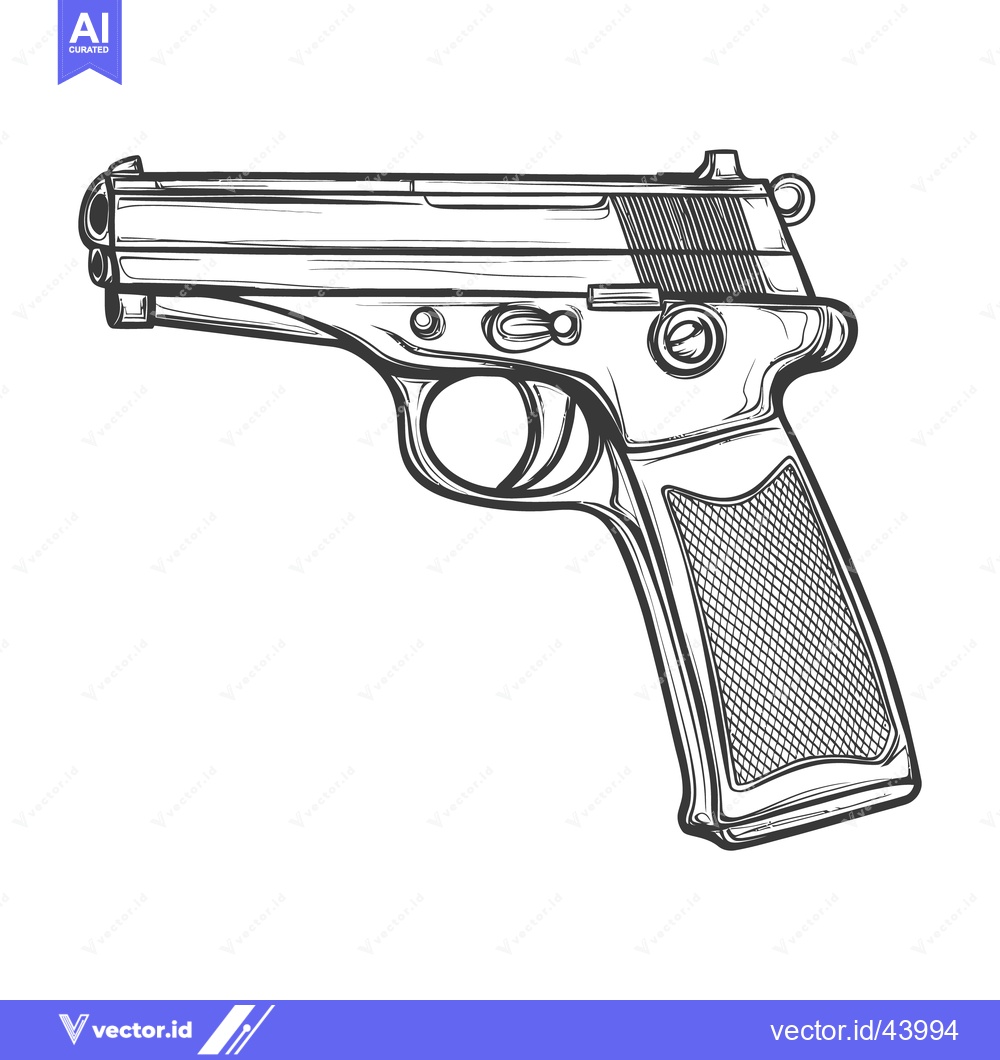 Premium Vector of A detailed black and white drawing depicting a handgun weapon