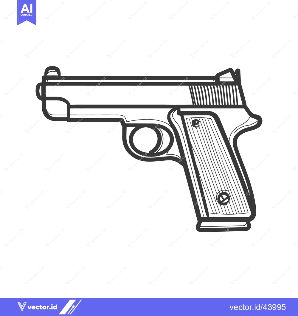Premium Vector of Outlined illustration presenting a black pistol against a white backgr