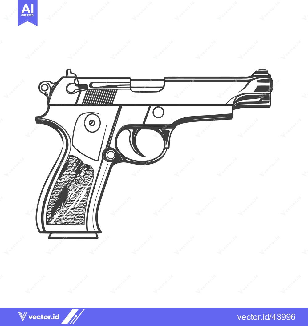Premium Vector of A Detailed Black and White Illustration Depicting a Handgun Pistol