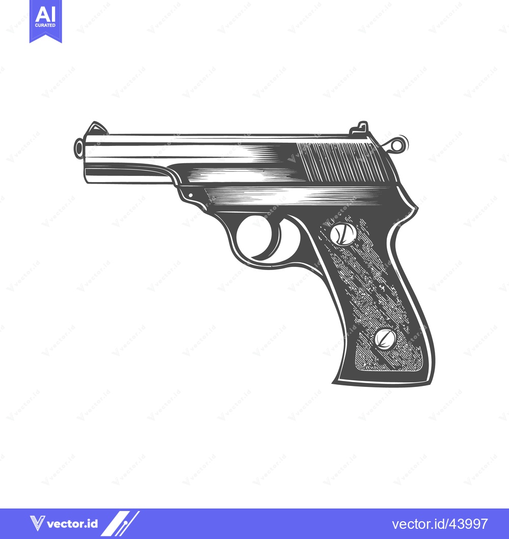 Premium Vector dari A grayscale illustration showing a detailed handgun weapon drawing
