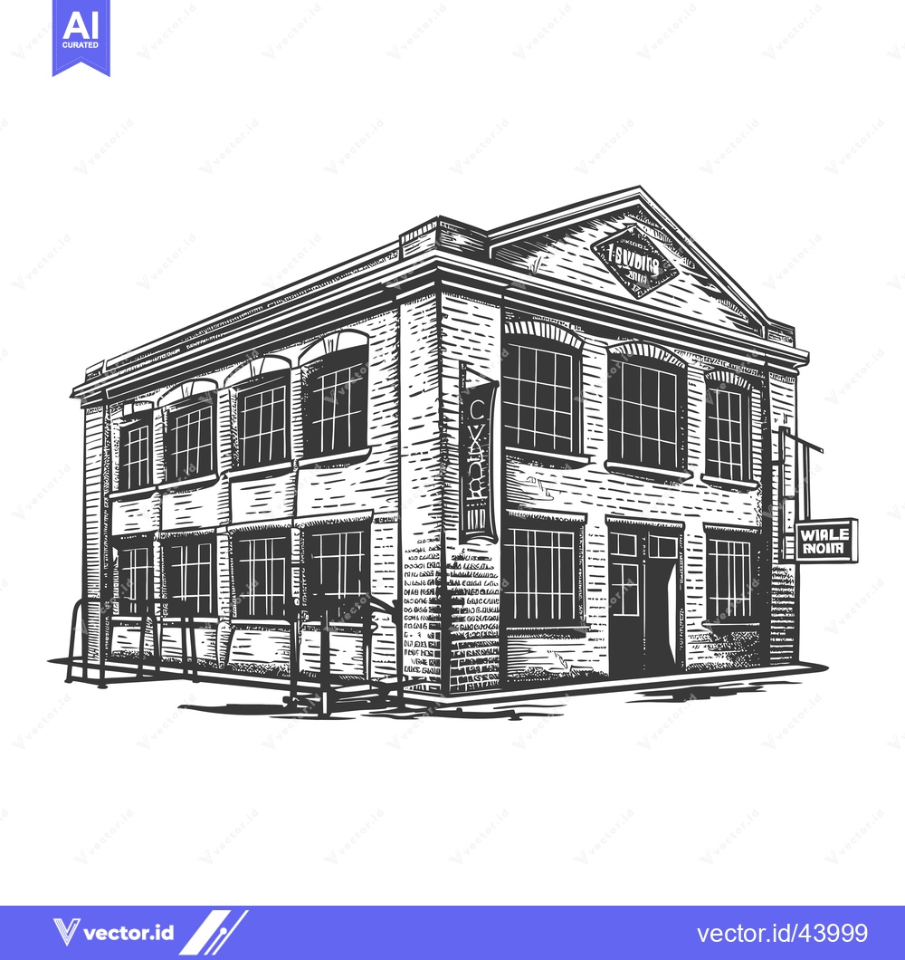 Premium Vector dari A Detailed Drawing Of A Brick Building With Many Windows