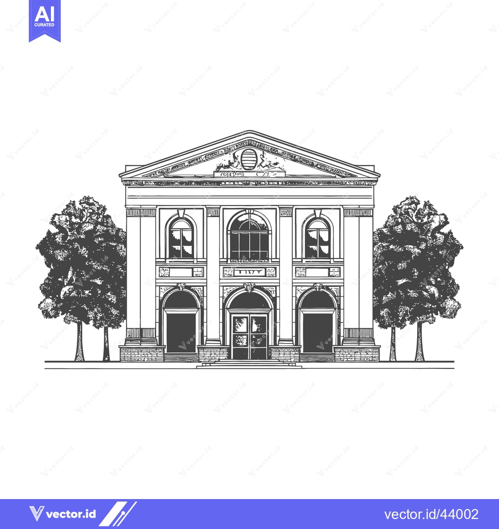 Premium Vector of Classical Building Architectural Drawing with Trees