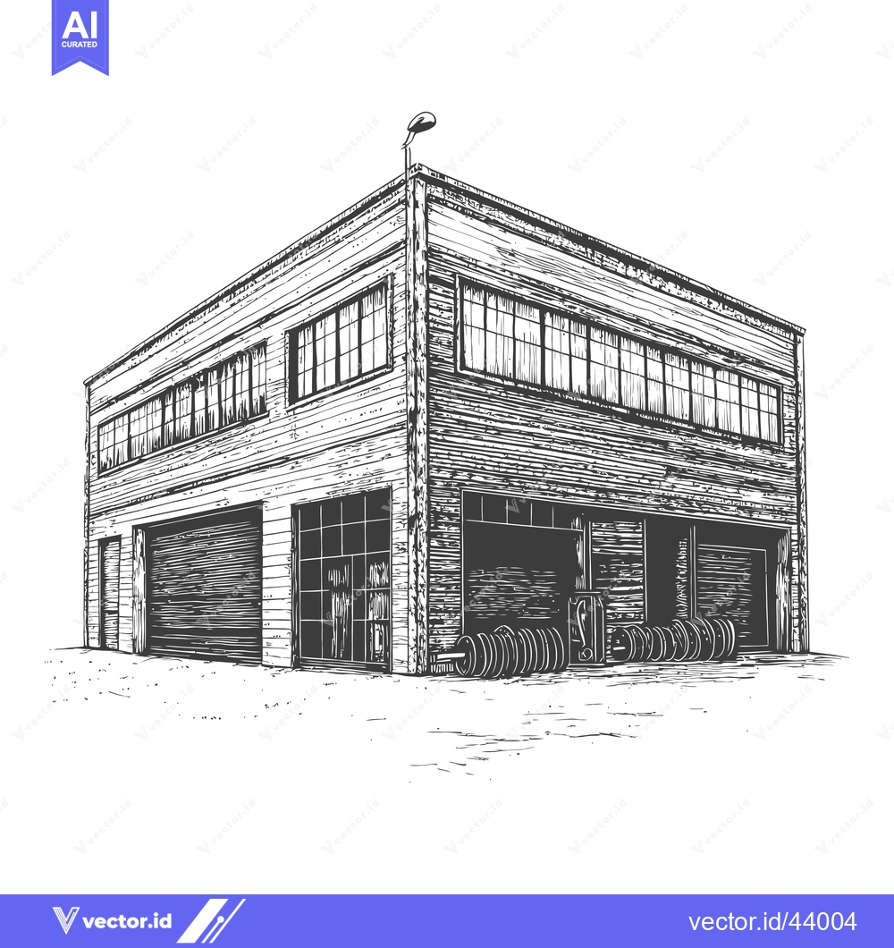 Premium Vector of Wooden Warehouse Building With Large Garage Doors