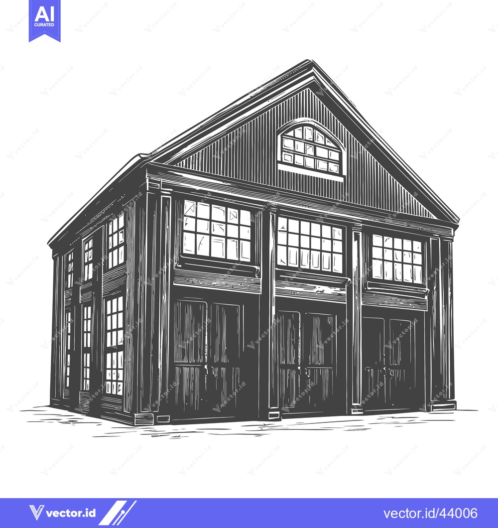 Premium Vector dari A Detailed Drawing Of A Large Wooden Building