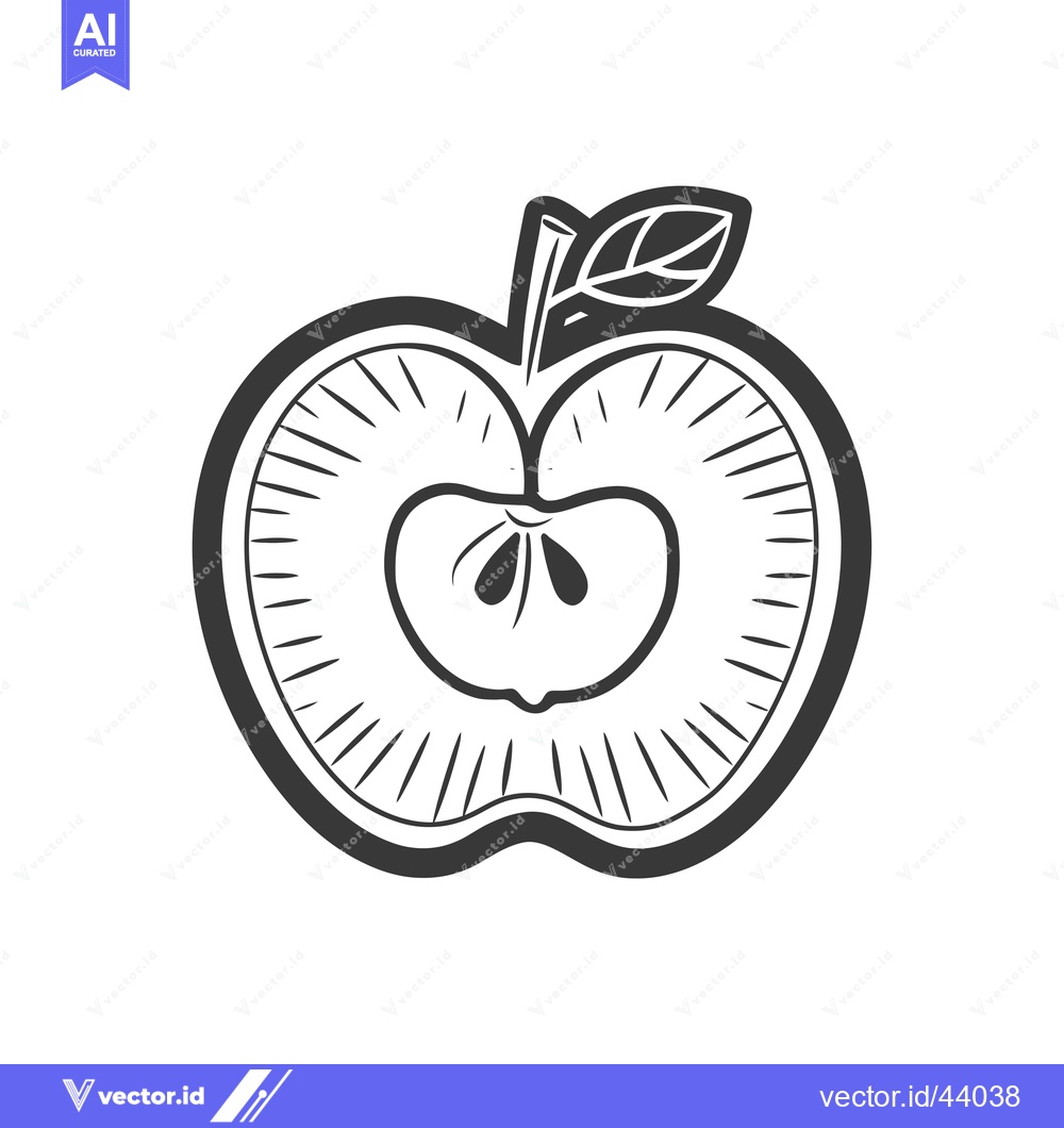 Premium Vector dari Half of an Apple with a Leaf on Top