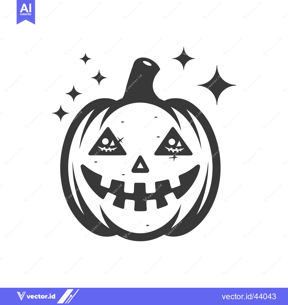Premium Vector dari A smiling pumpkin with glowing eyes and surrounding starbursts on whit