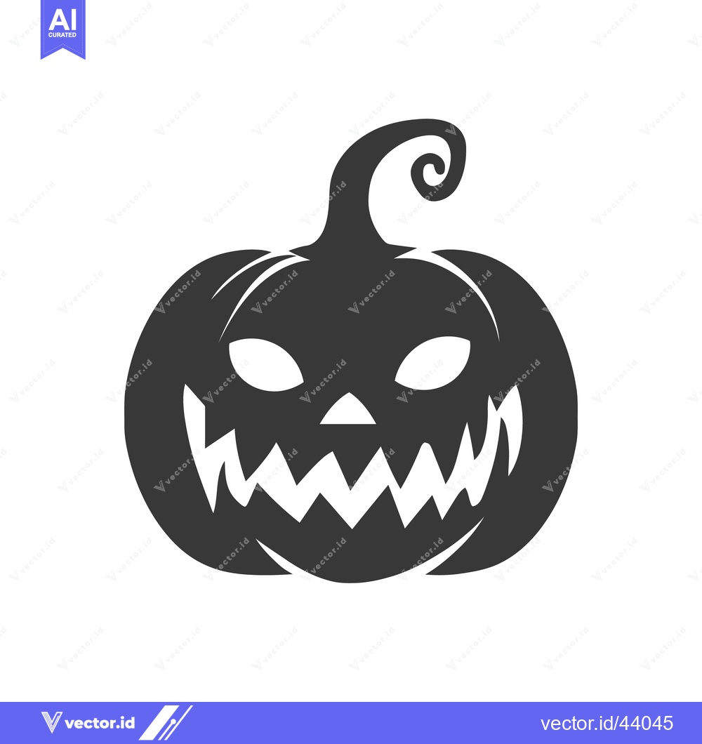 Premium Vector dari A dark silhouette illustration of a carved spooky grinning pumpkin