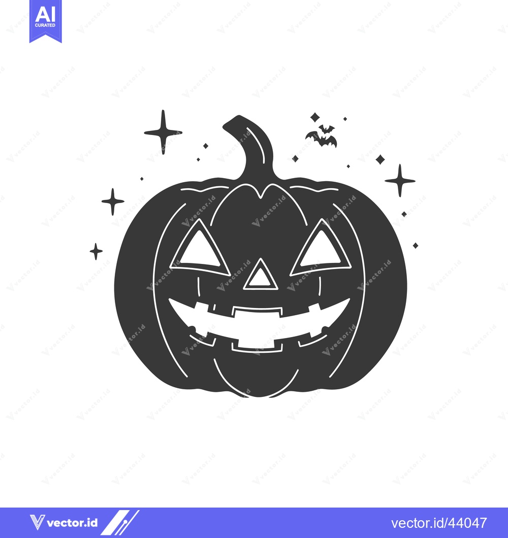 Premium Vector dari A smiling carved pumpkin illustration with stars and bats above it