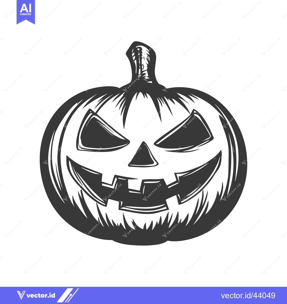 Premium Vector dari A spooky black and white carved pumpkin with a sinister expression