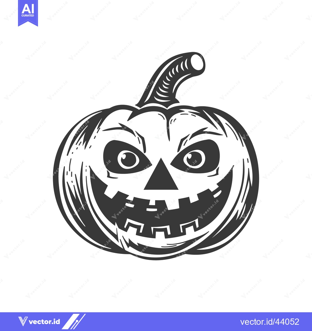 Premium Vector of A black and white illustration of a grinning pumpkin face