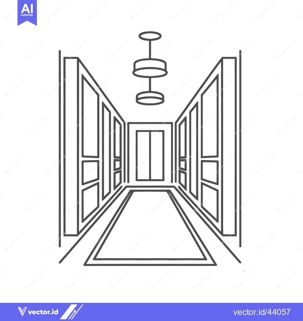 Premium Vector dari Elegant Hallway Line Art: Symmetrical Design with Chandelier and Eleva