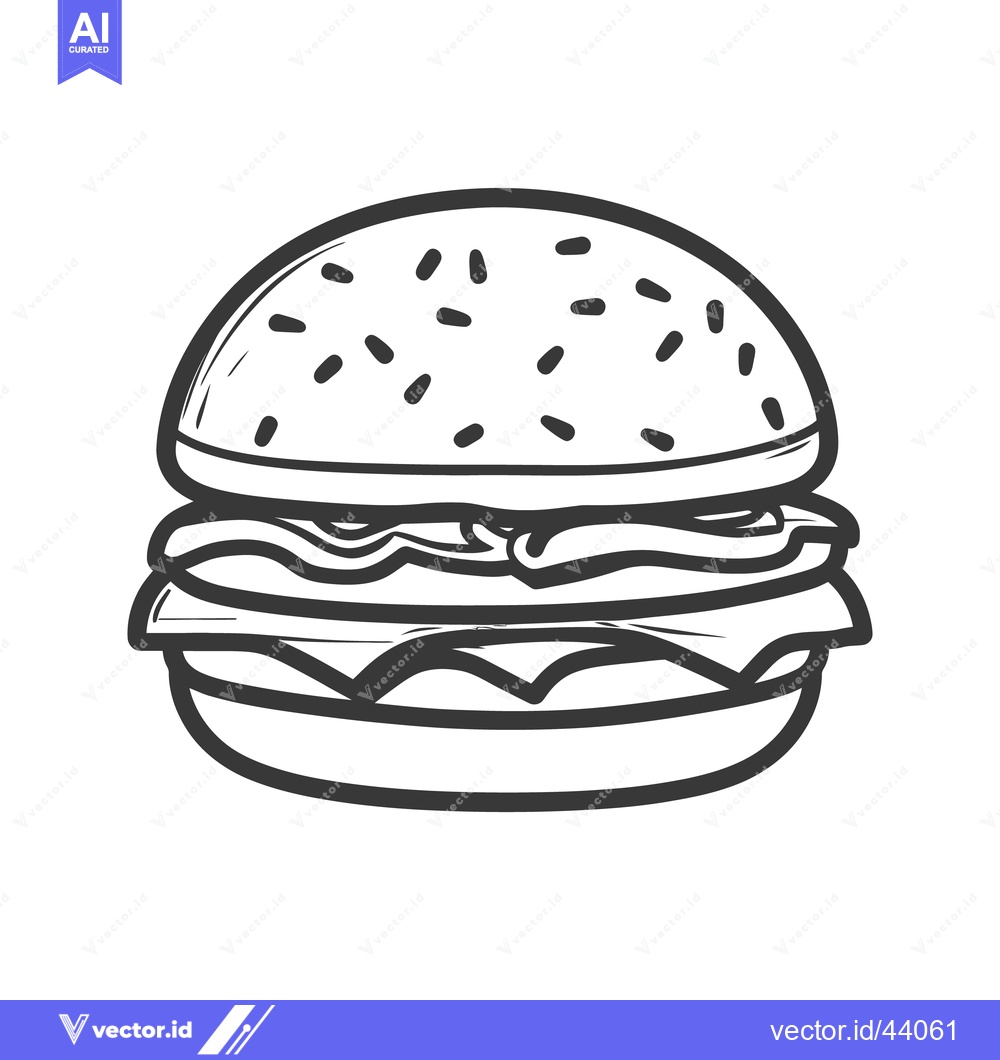 Premium Vector dari A classic hamburger depicted in a black and white illustration