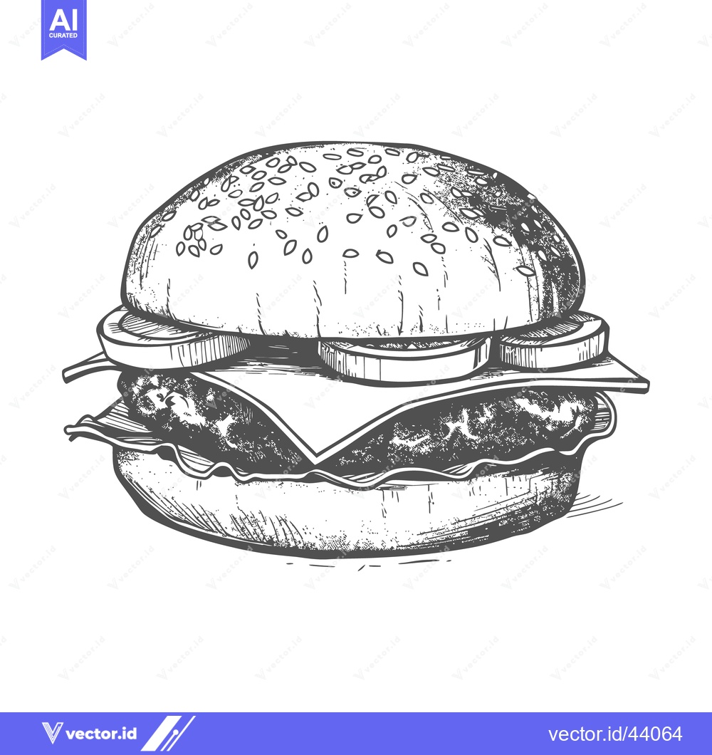Premium Vector dari A Delicious Detailed Drawing Depicting a Tasty Hamburger Sandwich