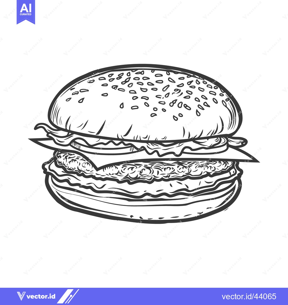 Premium Vector dari A simple black and white drawing of a delicious burger