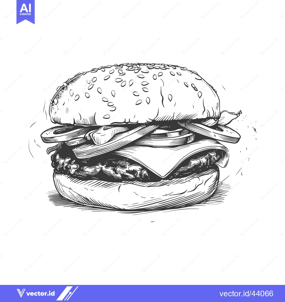 Premium Vector dari A detailed illustration depicts a delicious hamburger sandwich composi