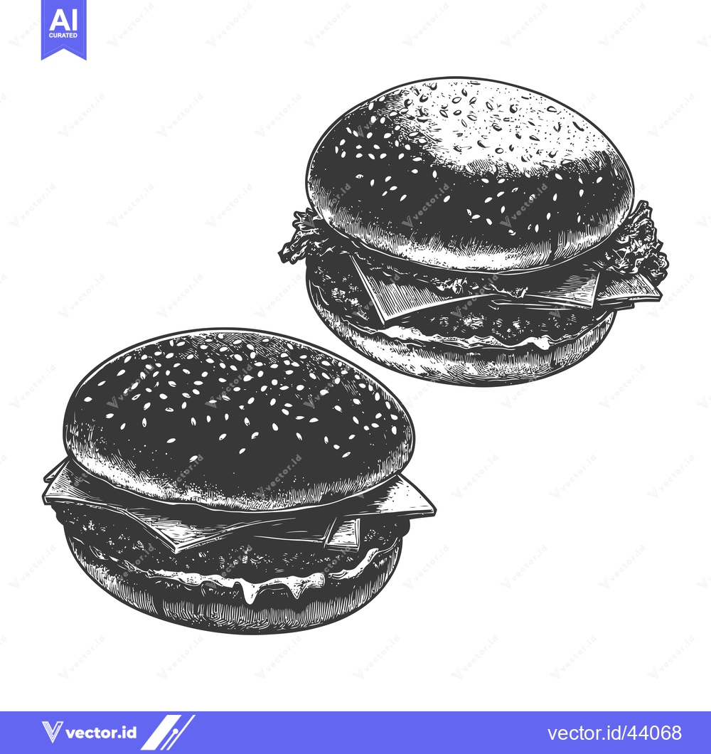 Premium Vector dari Two Delicious Cheeseburgers Hand Drawn Illustration