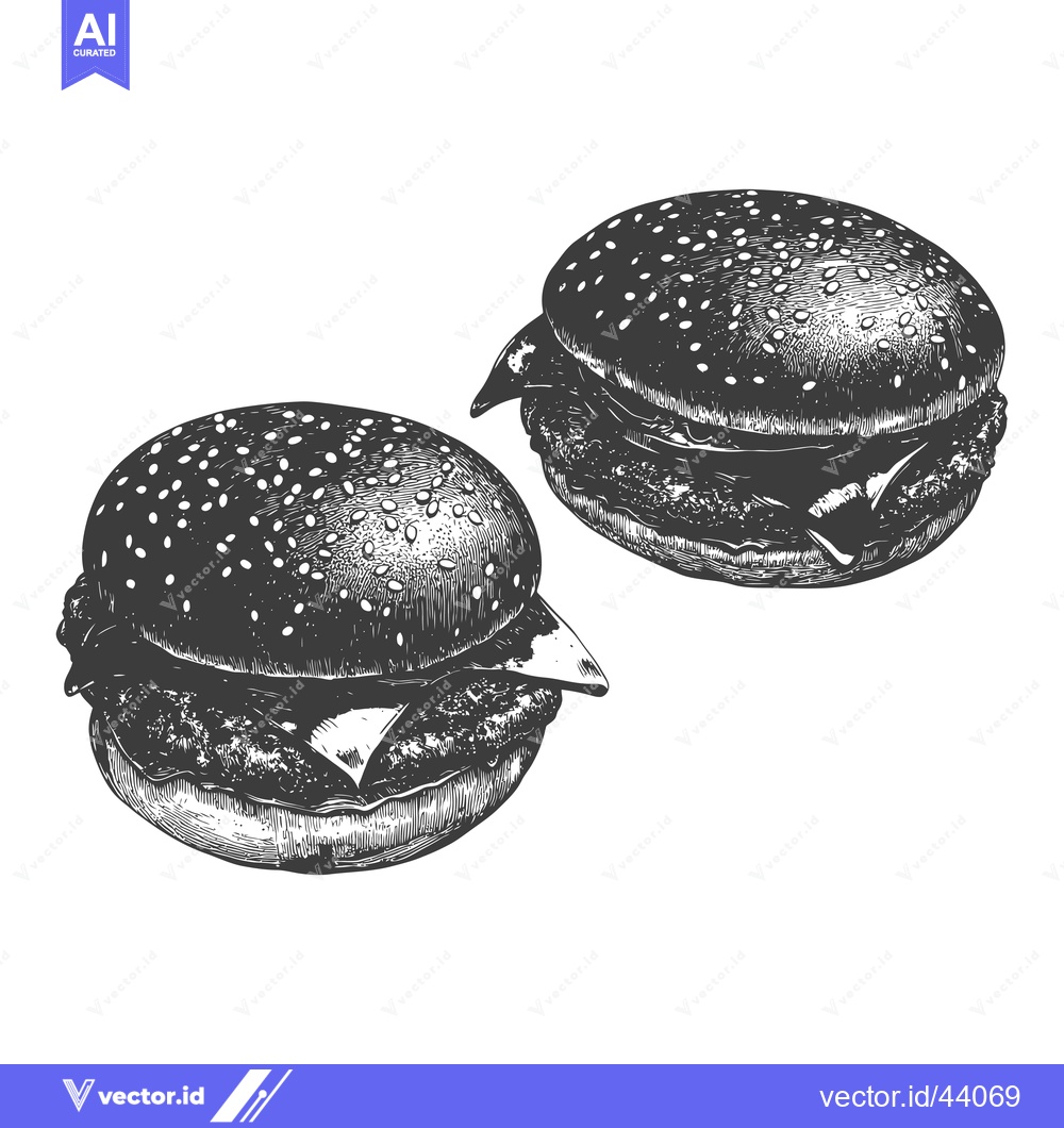Premium Vector of Two Delicious Cheeseburgers Illustrated In A Vintage Style