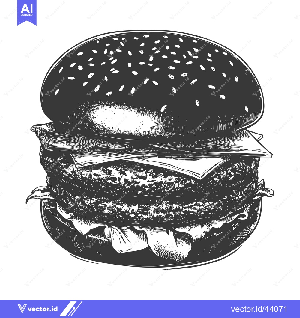 Premium Vector of Delicious Double Patty Burger with Sesame Bun
