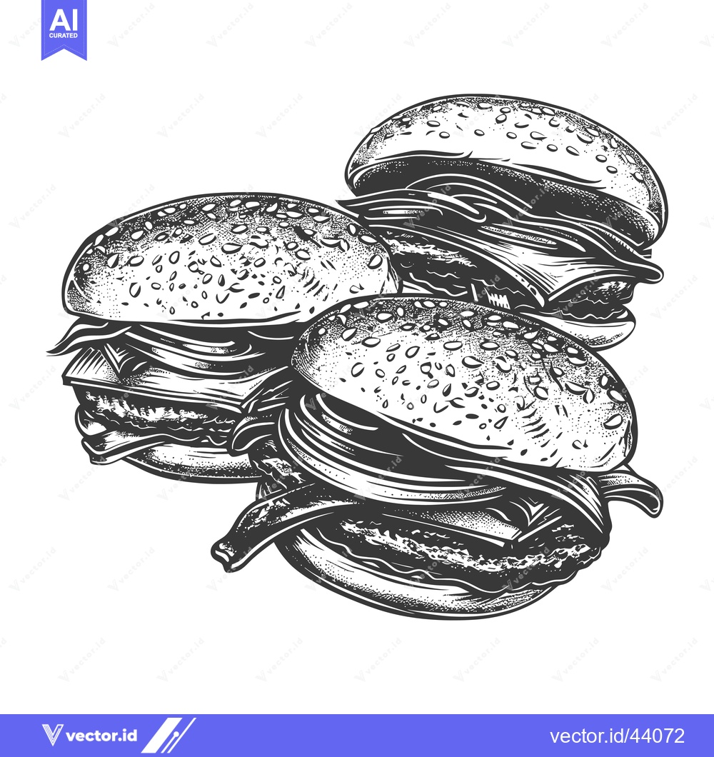 Premium Vector dari Three Delicious Gourmet Burgers Illustrated In Black And White