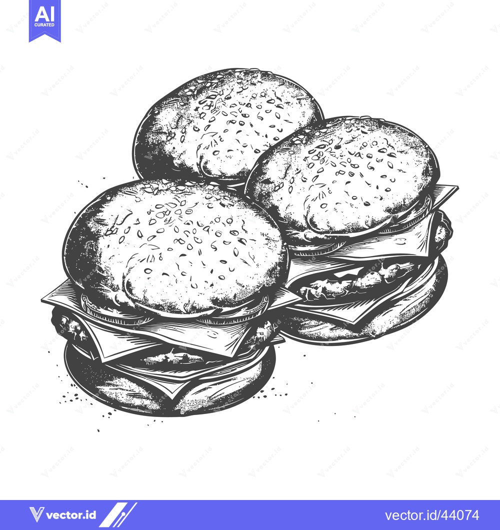 Premium Vector dari Three Delicious Cheeseburgers Illustrated in Black and White