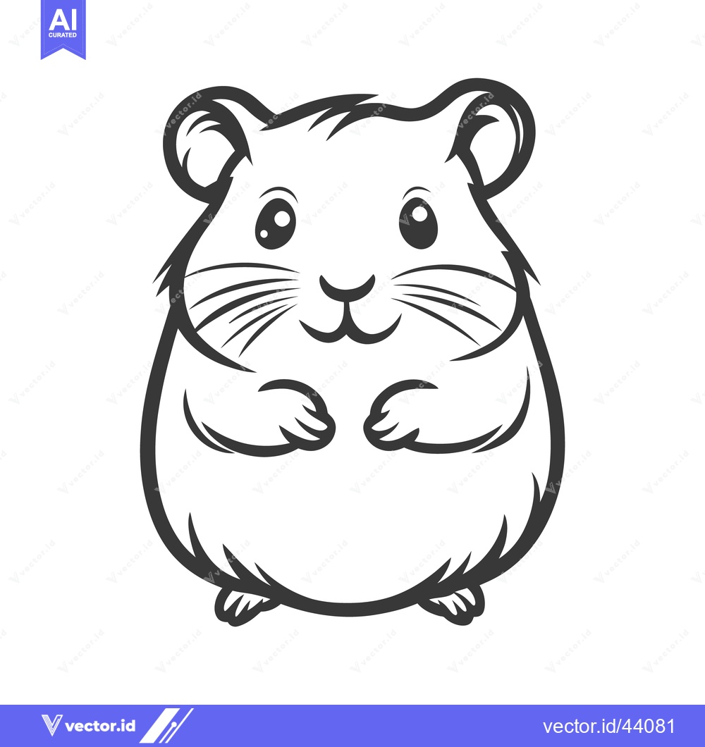Premium Vector of A Simple Line Drawing Depicting a Cute Smiling Hamster